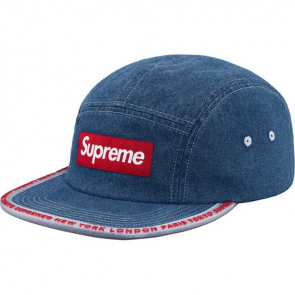 Supreme Worldwide Visor Tape Camp Cap- Denim