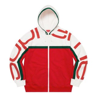 Supreme Big Logo Paneled Zip Up Hooded Sweatshirt- Red