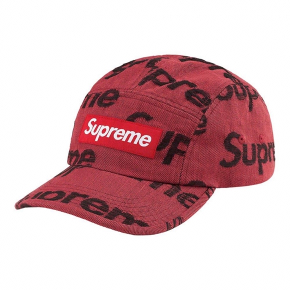 Supreme Frayed Logos Denim Camp Cap- Red