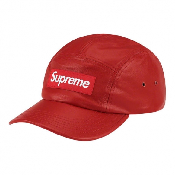 Supreme Leather Camp Cap- Red