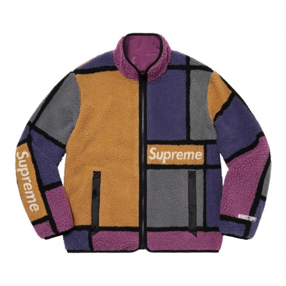 Supreme Reversible Colorblocked Fleece Jacket- Purple