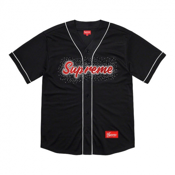 Supreme Rhinestone Baseball Jersey- Black